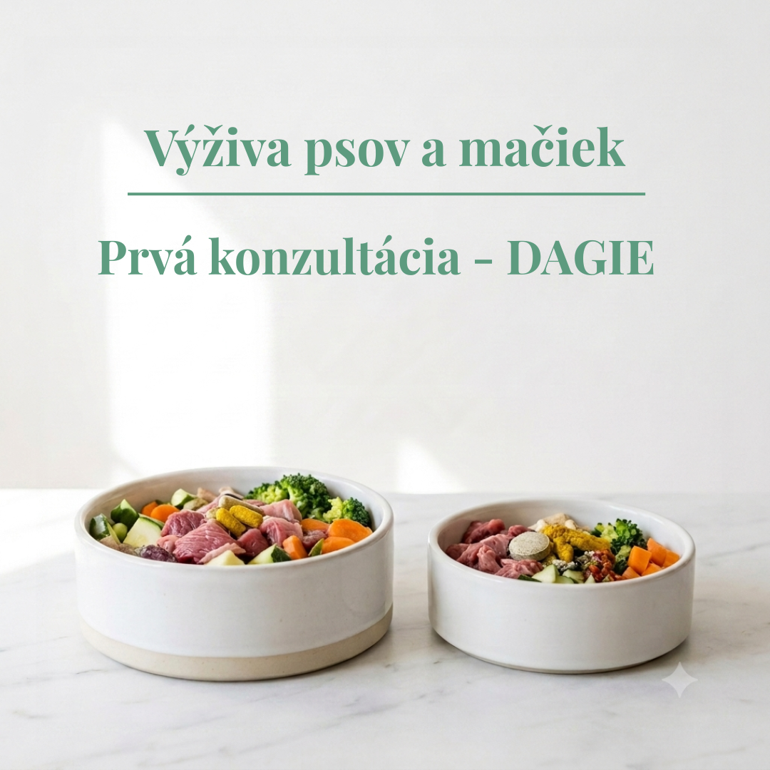 Veterinárna konzultácia výživy psov a mačiek - prvá návšteva s poradenstvom zameraným na správnu stravu domácich zvierat